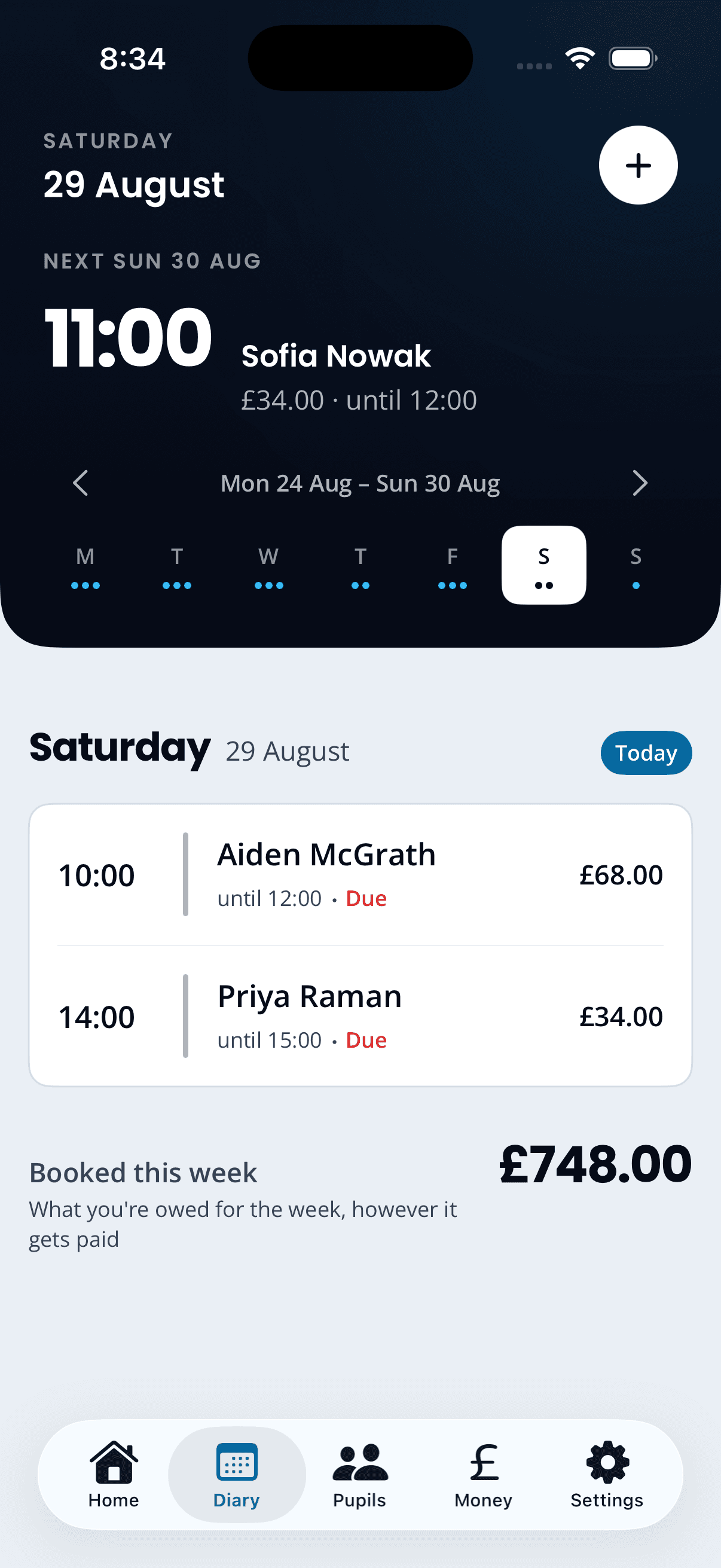 The Diary screen in the Kerby app